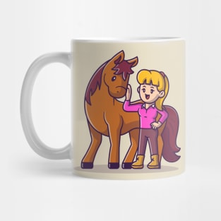 Cute Woman With Horse Cartoon Mug